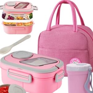 Chic Pink Lunch Box Set with Insulated Bag